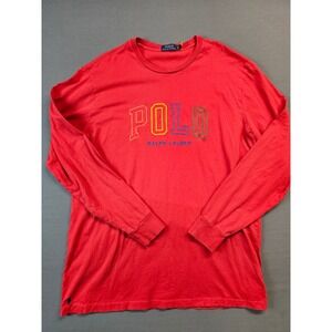 Polo Ralph Lauren Long Sleeve Shirt Red Multicolored Embroidered Logo XL TALL